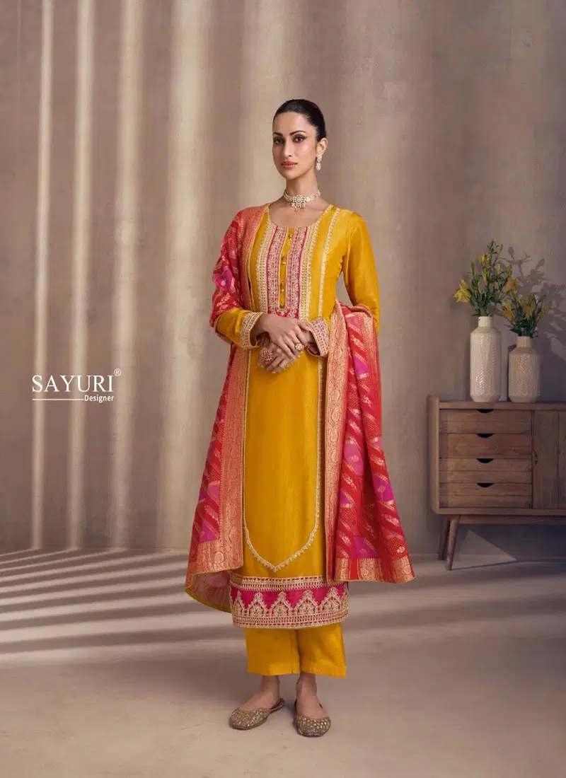 Yellow Colour Naaz By Sayuri Simar Silk Readymade Suits Wholesale Online 5641