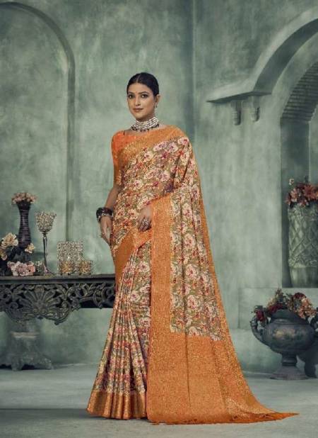 Yellow Colour Navyaa By Pankh Fancy Tissue Silk Digital Print Saree Wholesale In India 6803