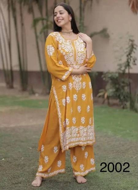 Yellow Colour Naz By Rasili Nx Heavy Chikankari Embroidery Kurti With Bottom Exporters In India 2002
