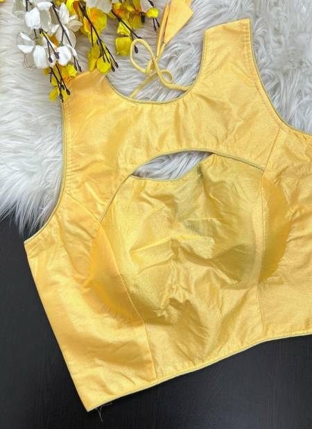 Yellow Colour New Plain Designer Simar Silk Party Wear Blouse Catalog D