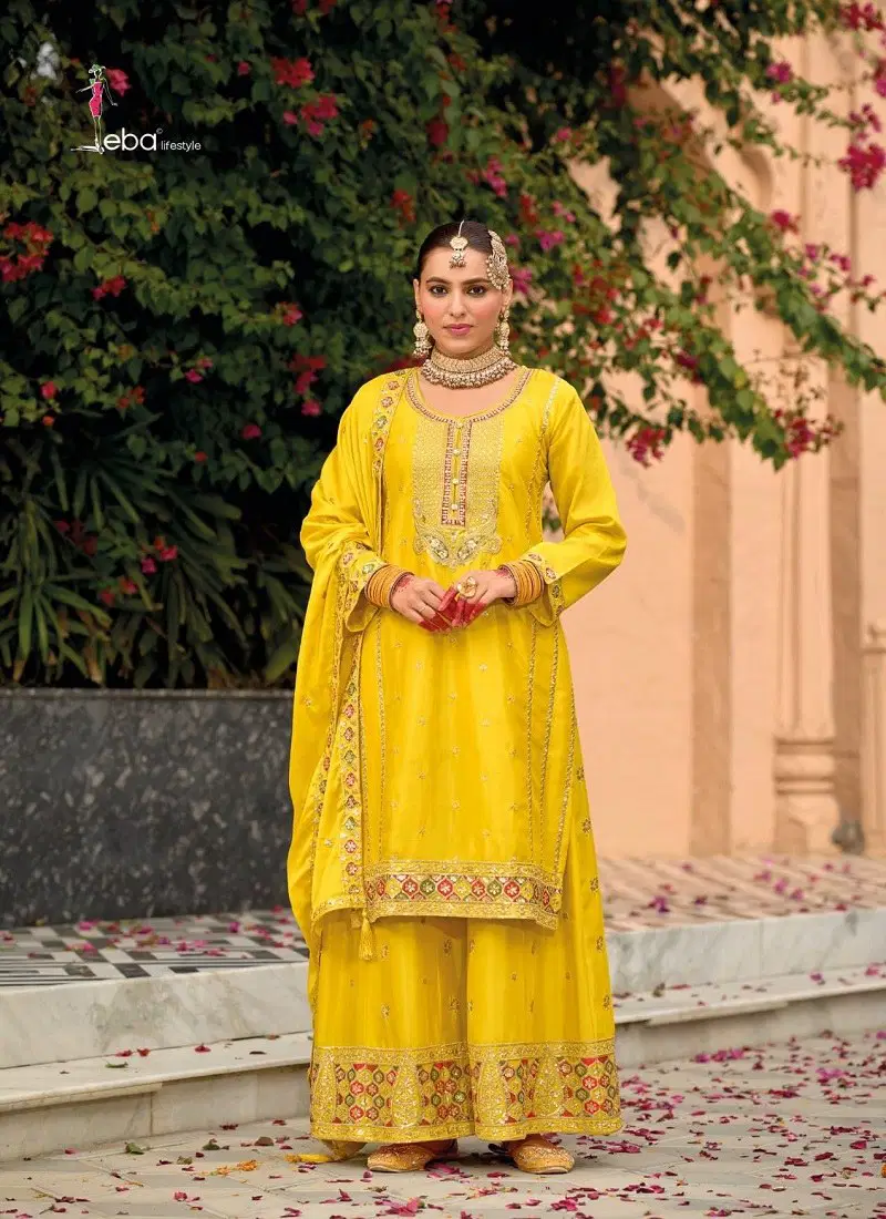 Yellow Colour Nimrat By Eba Chinon Readymade Suits Orders In India 1778