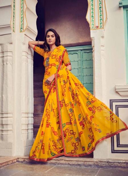 Yellow Colour Nirjala By Vipul Georgette Printed Daily Wear Sarees Wholesale market In Surat 75508