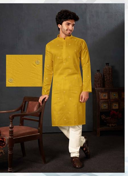 Yellow Colour Occasion Wear Mens Kurta Pajama Wholesale Market In Surat With Price 1612-3
