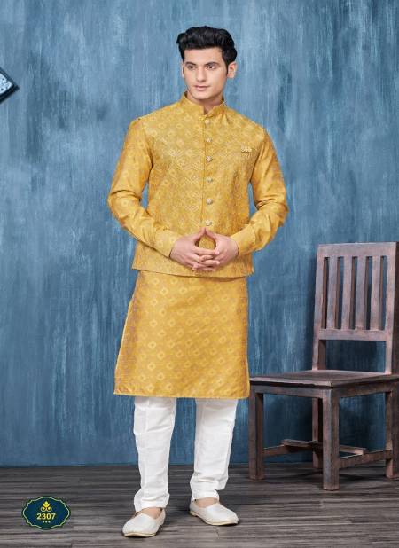 Yellow Colour Occasion Wear Mens Modi Jacket Kurta Pajama Wholesale Market In Surat 2307