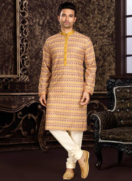 Yellow Colour Outluk 115 Festive Wear Mens Kurta Pajama Catalog 115001