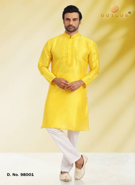 Outluk 98 Yellow Colour Festive Wear Wholesale Kurta With Pant Collection 98001