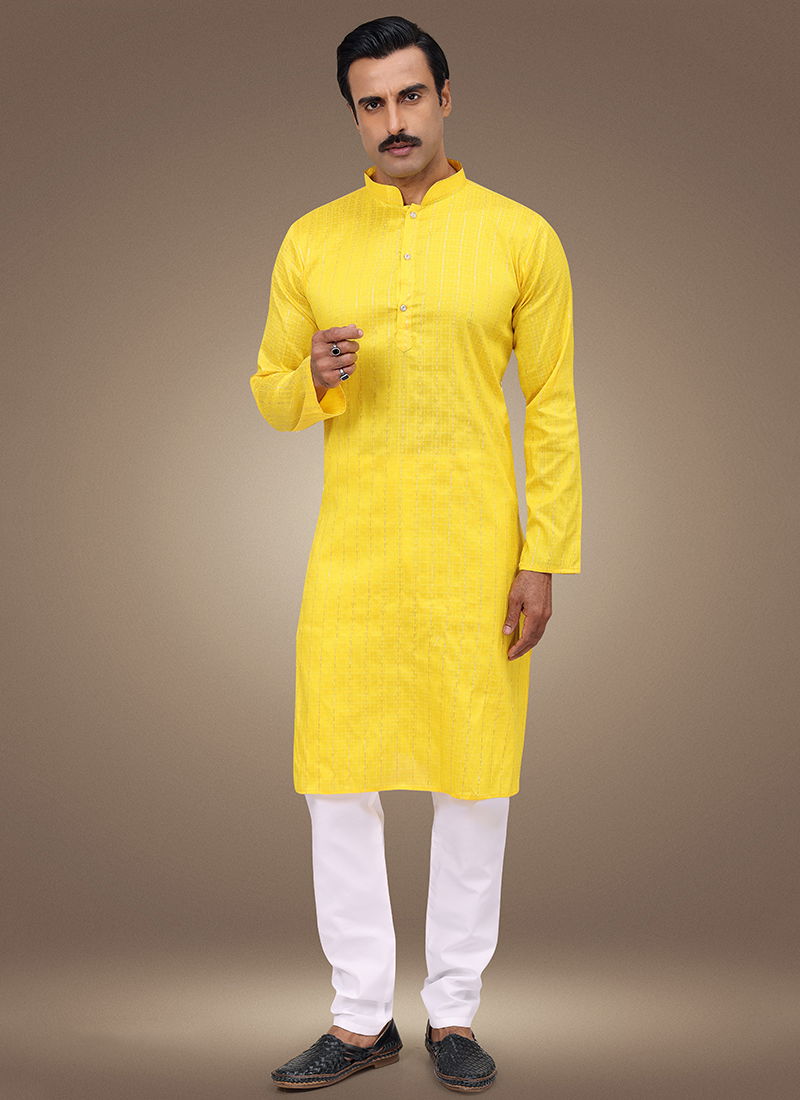 Yellow Colour Outluk Vol 107 Casual Wear Wholesale Mens Kurta Pajama 107001