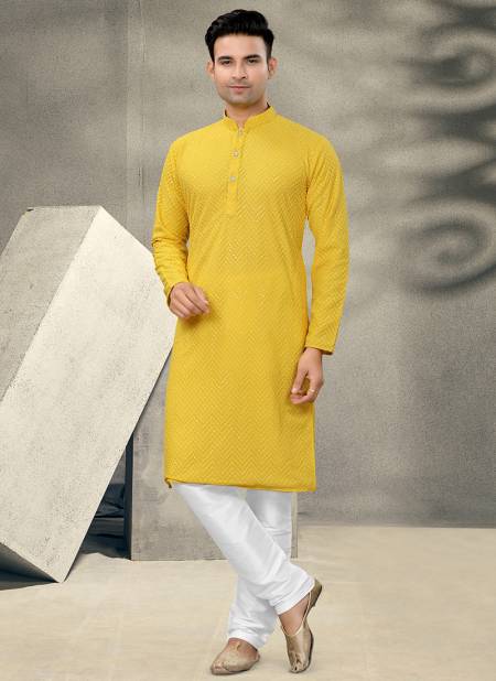 Yellow Colour Outluk Vol 112 Festive Wear Mens Kurta Pajama Catalog 112002