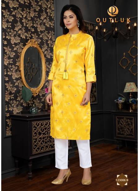 Yellow Colour Outluk Vol 123 B Ladies kurti With Bottom Catalog 123006 B