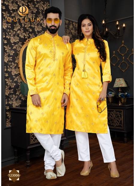 Yellow Colour Outluk Vol 123 Couple Set Kurta Pajama Catalog 123006