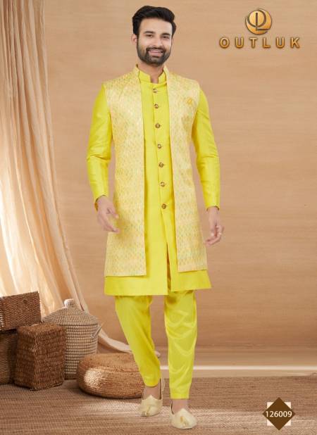 Yellow Colour Outluk Vol 126 Mens Indo Western and Sherwani Catalog 126009