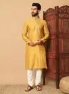 Yellow Colour Outluk Vol 131 Jacquard Pintex Mens Wholesale Kurta Pajama Manufacturers 131002