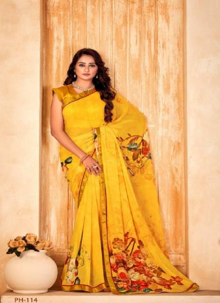 Yellow Colour Panchi 2 By Shashvat Digital Printed Designer Bamber Silk Saree Manufacturers PH-114