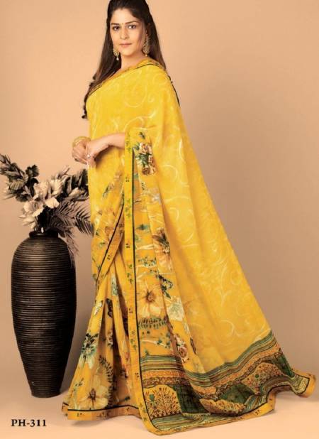 Yellow Colour Panchi 3 By Shashvat Digital Printed Designer Bamber Silk Saree Wholesale Online PH-311