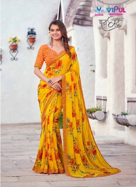 Yellow Colour Panghat Vol 3 By Vipul Daily Wear Saree Catalog 65701