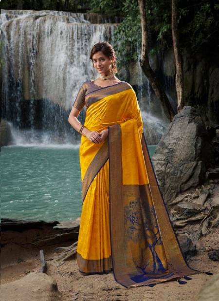 Yellow Colour Parampara Silk Vol 4 By Pankh Silk Saree Catalog 4002