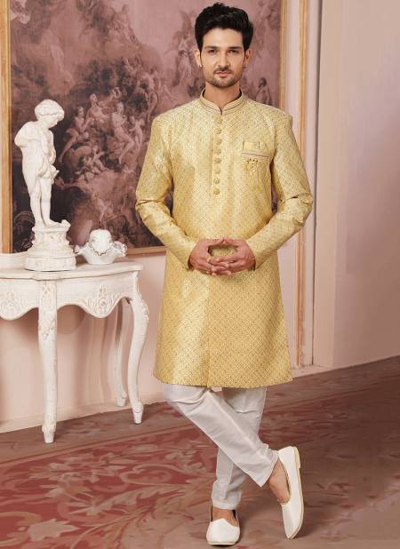 Yellow Colour Party Wear Nawabi Wholesale Indo Western Catalog 1216