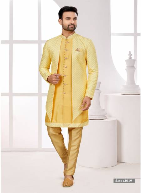 Yellow Colour Party wear Indo Western Mens wear Catalog 3019