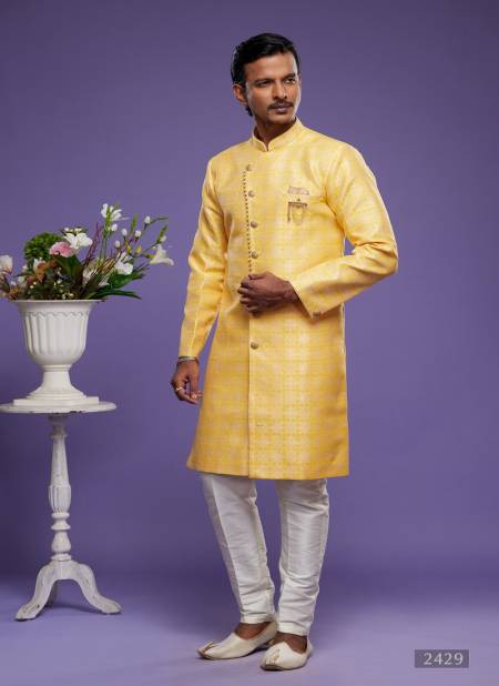 Yellow Colour Partywear Mens Wholsale Indo Western Catalog 2429