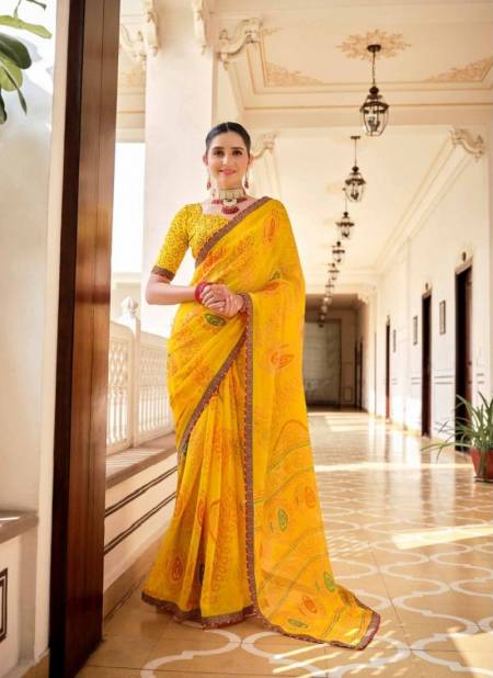 Yellow Colour Pavitra Bandhan by Vipul Chiffon Wear Sarees Wholesale Clothing Suppliers In India 78809
