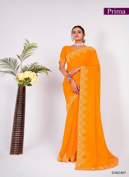 Yellow Colour Prima 401 TO 408 Zomato Party Wear Saree Wholesale Suppliers In Mumbai 407