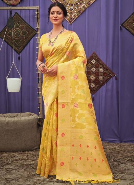 Yellow Colour Raag Sutra Wholesale Designer Ethnic Wear Printed Saree Catalog 3396