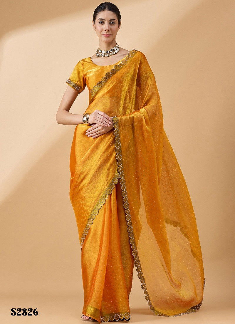 Yellow Colour Radha By Mahotsav Organza Stone Work Designer Bulk Sarees Orders In India S2826