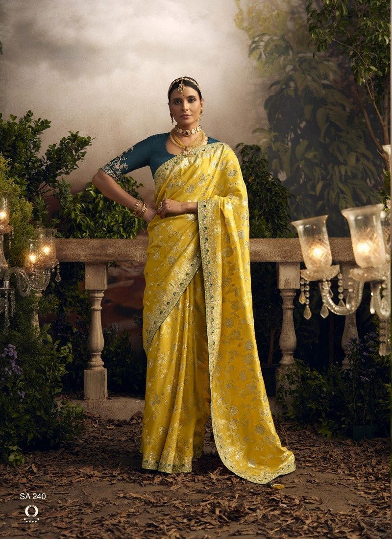 Yellow Colour Radha Rani By Kimora Dola Silk Designer Wear Sarees Suppliers In India SA 240 