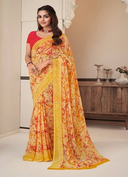 Yellow Colour Raga Georgette Vol 7 By Ruchi Smooth Georgette Printed Saree Catalog 25704 A