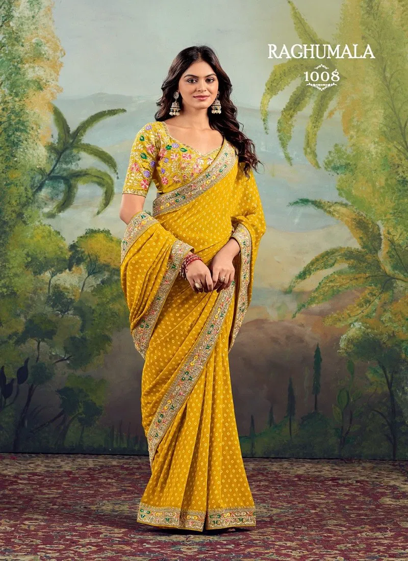 Yellow Colour Raghumala By Stavan Georgette Daily Wear Sarees Wholesale Market In Surat 1008