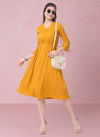 Yellow Colour Raisin American Crepe Party Wear Western Midi Dress Catalog OLRF0041