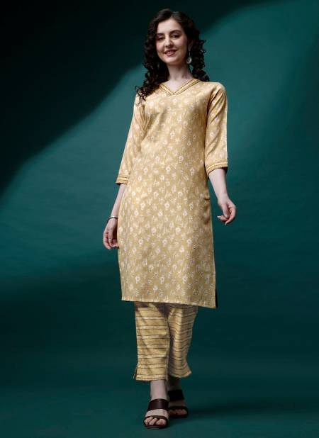 Yellow Colour Raisin Magic Rayon Daily Wear Designer Kurti With Bottom Catalog OLSET0011