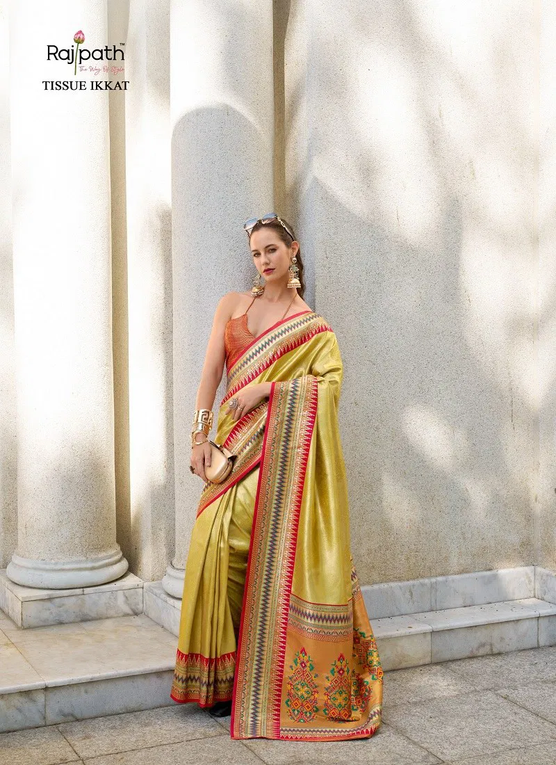 Yellow Colour Rajmata By Rajpath Tissue silk Designer Wear Saree Wholesale Market In Surat 145