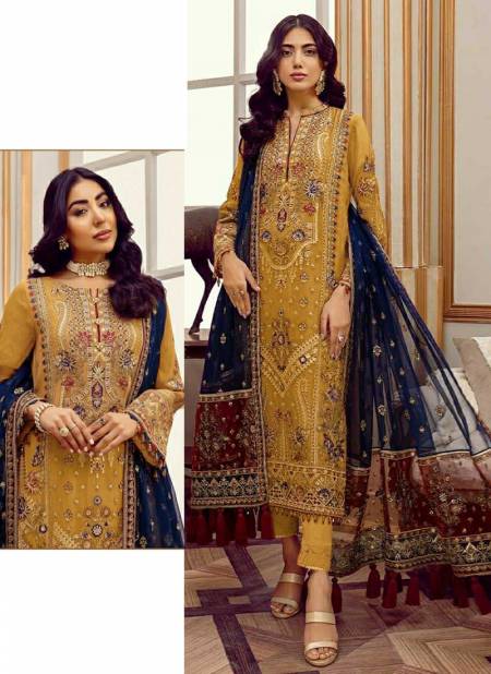 Yellow Colour Ramsha Ethnic Wear Georgette Wholesale Salwar Suit Collection R 537