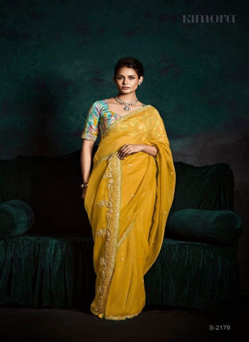 Yellow Colour Rangat 2 By Kimora Fancy Designer Party Wear Saree Wholesale Shop In Surat S-2176