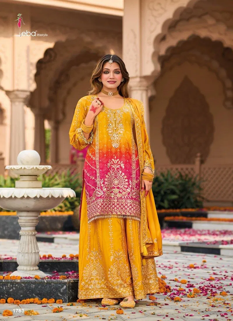 Yellow Colour Rangeen By Eba Heavy Chinon Readymade Suits Wholesale Market In Surat 1783