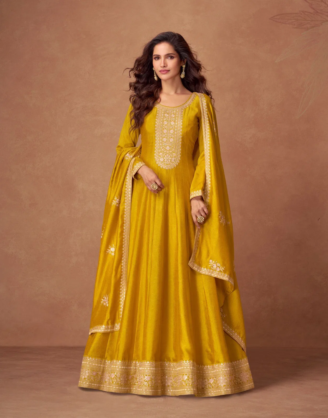 Yellow Colour Rashmika By Aashirwad Silk Designer Wear Gown With Dupatta Wholesale Online 10199