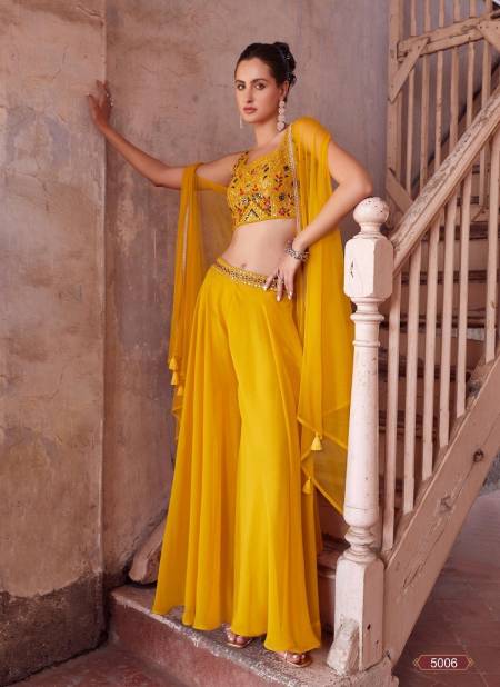 Yellow Colour Readymade By Alizeh Desginer Party Wear Sharara Choli And Cape Exporters In India 5006