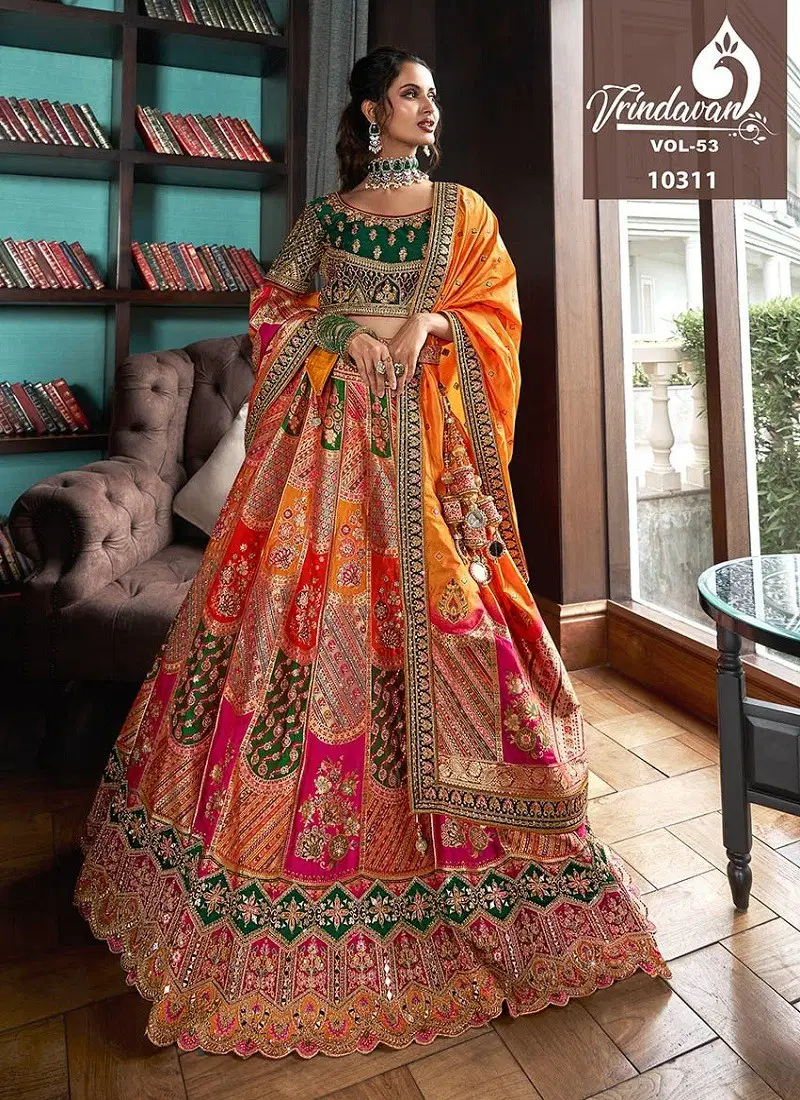 Yellow Colour Royal Vrindavan Vol 53 Banarasi Silk Bridal Lehenga Choli Orders In India 10311