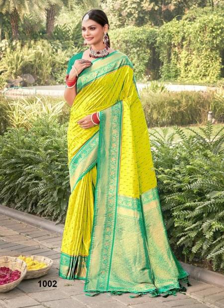Yellow Colour Rutprabha Silk By Bunawat Silk Wedding Wear Sarees Wholesale Market In Surat 1002