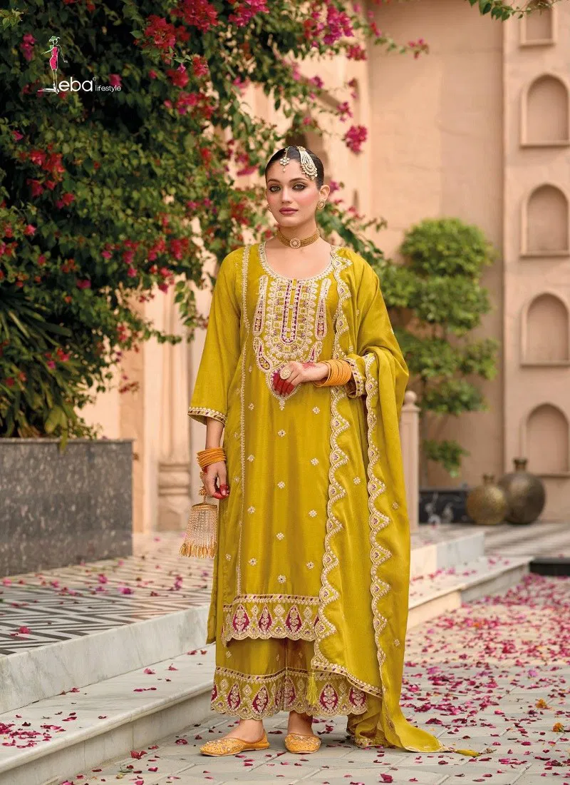 Yellow Colour Sahaj By Eba Chinon Wedding wear ReadyMade Suits Exporters In India 1774