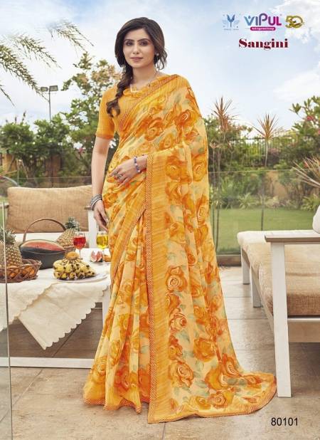 Yellow Colour Sangini By Vipul Georgette Printed Daily Wear Sarees Wholesale Online 80101
