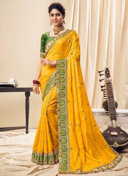 Yellow Colour Sargam Designer Wholesale Wedding Wear Saree Catalog 3808