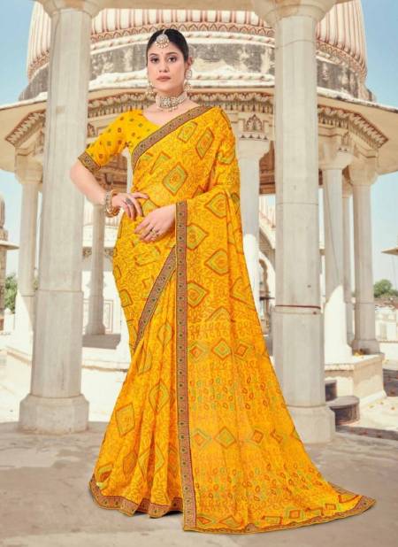 Yellow Colour Saubhagyavati by Vipul Chiffon Wear Sarees Wholesale Clothing Suppliers In India 29206