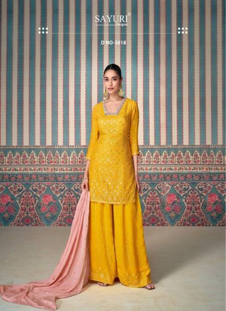 Yellow Colour Shagun By Sayuri Designer Chinon Silk Surat Readymade Suits Wholesale Market 5618