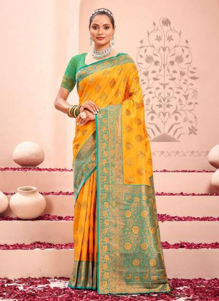 Yellow Colour Sharda Silk By Bunawat Kanjivaram Silk Sarees Wholesale Market In Surat With price 1005