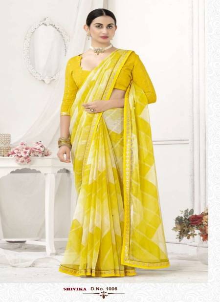 Yellow Colour Shivika By Shubh Shree Chiffon Designer Saree Catalog 1006