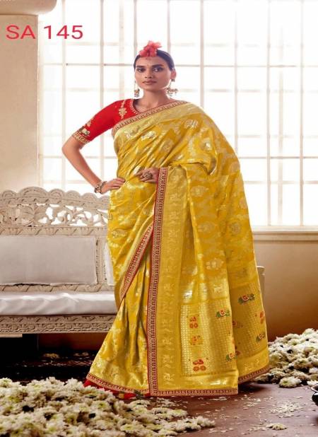 Yellow Colour Sindhuri By Kimora Meenakari Silk Designer Wedding Saree Catalog SA 145