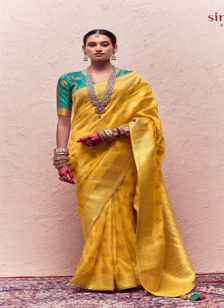 Yellow Colour Sindhuri Kasturi By Kimora Zari Weaving Dola Silk Saree Catalog SA 198
