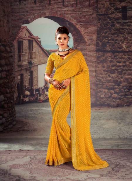 Yellow Colour Siya By Mahamani Creation Georgette With Heavy Border Saree Catalog 1004